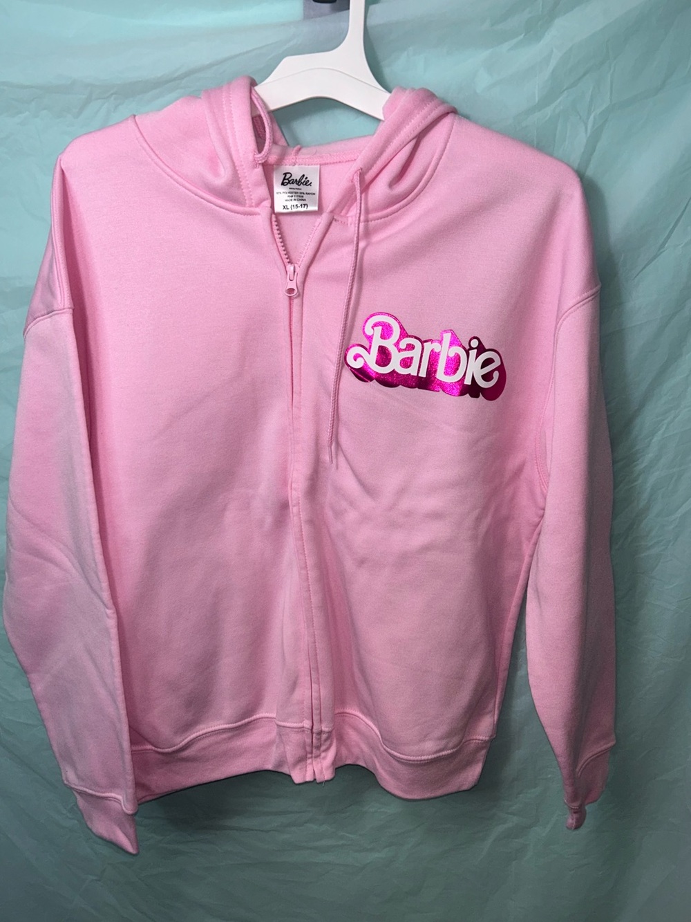 Barbie Light Pink Full-Zip Hoodie with Logo